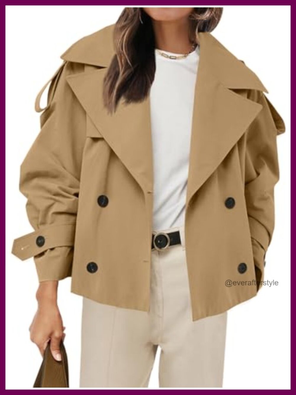 Cropped Trench Coat Double Breasted Belted Windproof Jacket